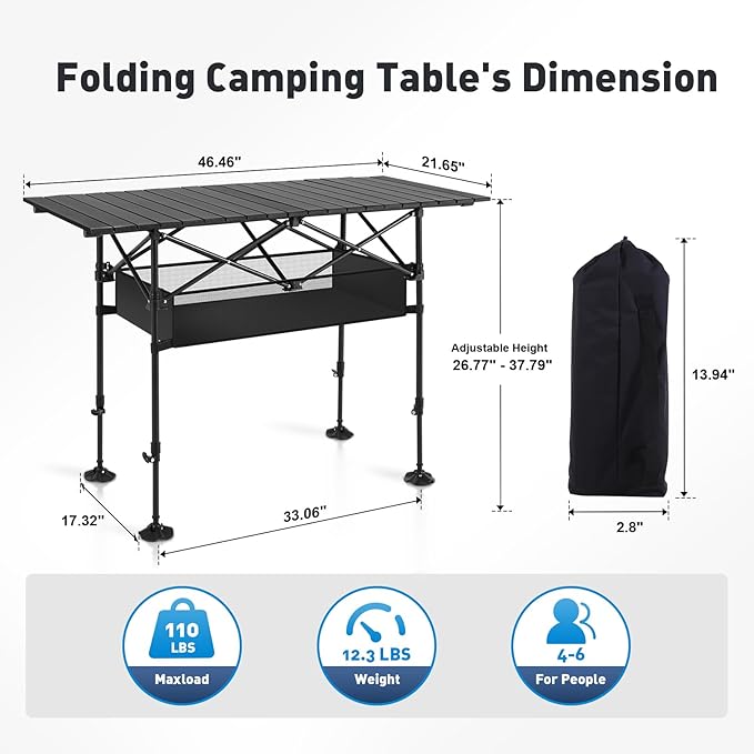 ALPHA CAMP Folding Camping Table, Portable Roll-up Table - Image 3
