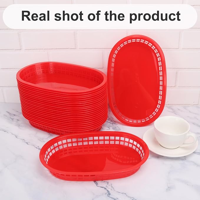 60 Pack Fast Food Baskets, 10.6 x6. 7 Inch Versatile Red Plastic Food Baskets - Image 4