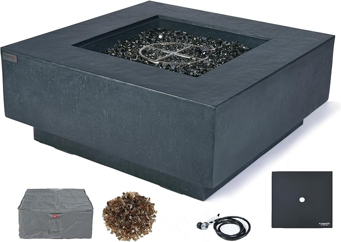 Elementi+ | Bergen Gas Fire Pit Cast Concrete 40" Square Fire Table, Outdoor by AMSFireplaceInc