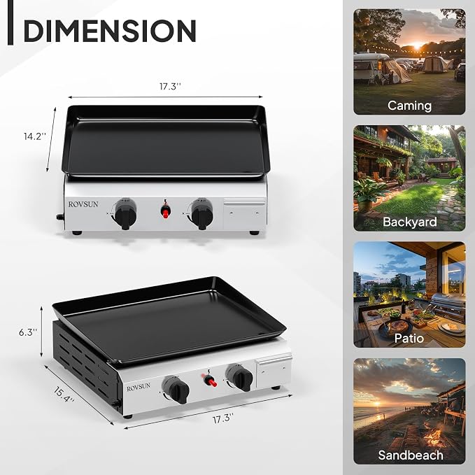 ROVSUN 2 Burner Portable Propane Griddle - Image 6