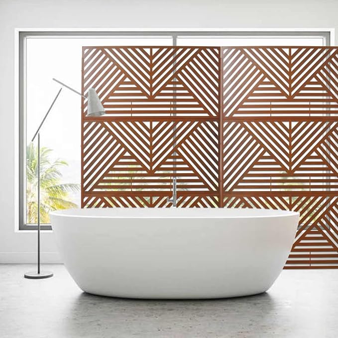 Outdoor Privacy Screen with Geometric Design – Metal Decorative Panel, - Image 3