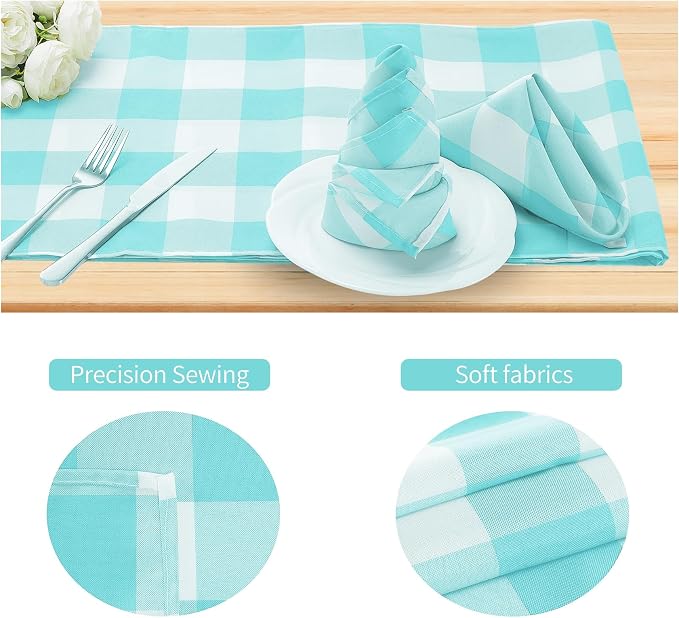 Cupuamon Buffalo Plaid Table Napkins Set of 100, 17x17 inch, Aqua and White - Image 3