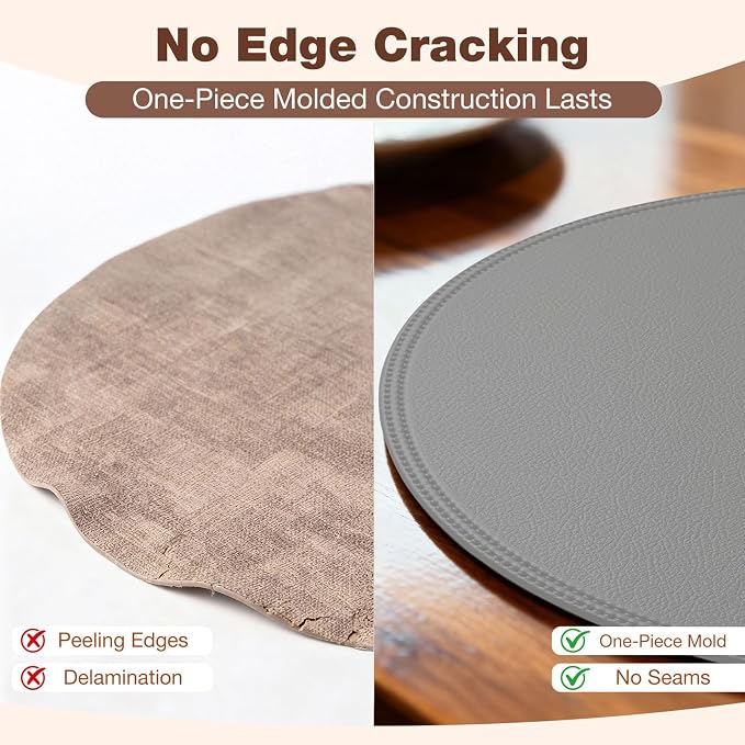 Round Vinyl Gray Placemats Set of 6, Faux Leather Waterproof Wipeable Heat - Image 6