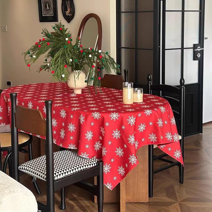Christmas Red Tablecloth, Rectangle Table Cloh - Image 7