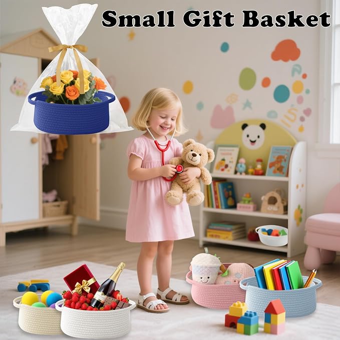 Gift Basket with Gift Bag and Ribbons, Small Rope Woven Shelf Storage, Baskets - Image 4