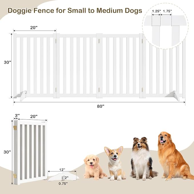 30" Height Tall Freestanding Pet Gate, Solid Wood Folding Safety Fence Wooden - Image 3