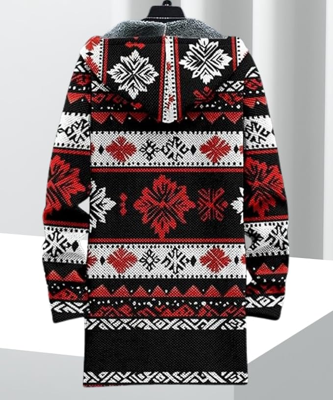Men's Hooded Sweater Coat Knit Fleece Lined Long Cardigan Jacket - Image 2
