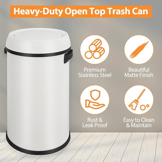 GarveeHome 17 gal/65 L Swing Top Trash Can, Stainless Steel Rubbish Bin - Image 2