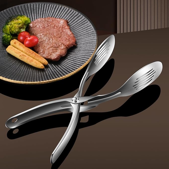 Stainless Steel Grilling Tongs with Spring Action, Silver, 10.8 Inch
