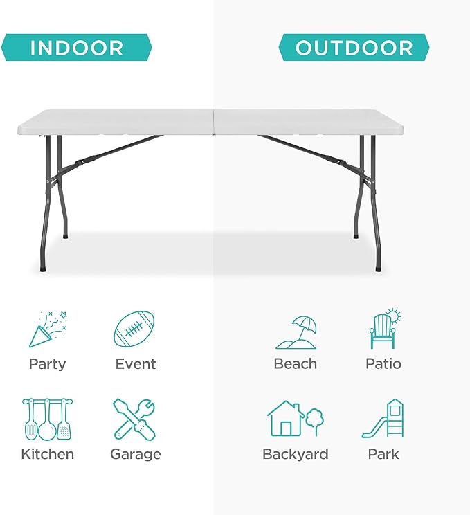 Best Choice Products 6ft Plastic Folding Table, Indoor Outdoor Heavy Duty - Image 4