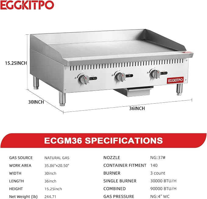 EGGKITPO 36 Inch CSA Certified Commercial Propane/Natural Gas Griddle Manual - Image 5