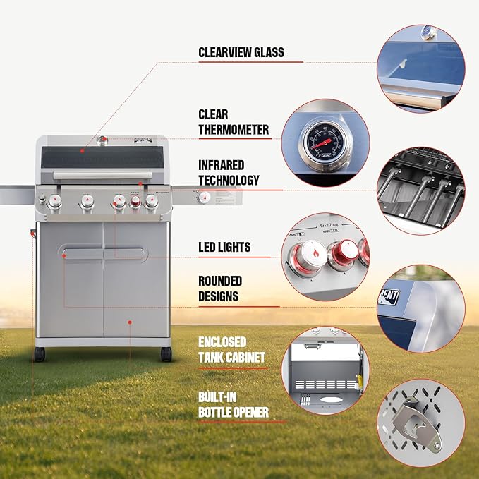 Monument Grills 4+1 Outdoor Barbecue Stainless Steel Propane Gas Grill - Image 5