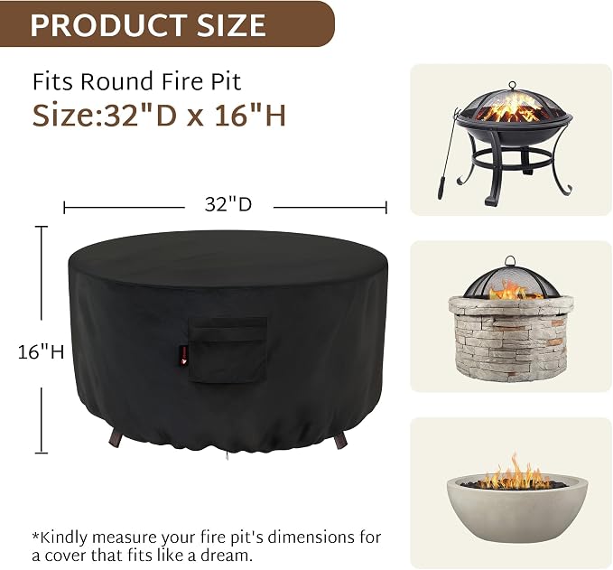 iBirdie Fire Pit Cover Round 32 inch Outdoor Waterproof and Weatherproof Heavy - Image 2