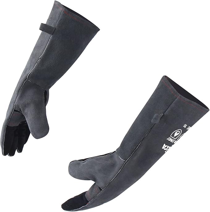 RAPICCA Fireplace Gloves Fire Heat Resistant: Grey 16IN 662℉- Fireproof Leather by RAPICCA