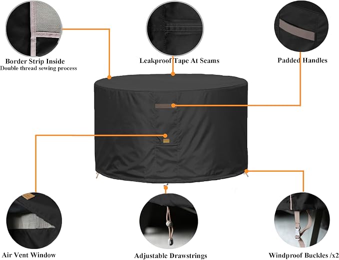 Fire Pit Cover 600D Heavy Duty Waterproof Fabric - Image 3