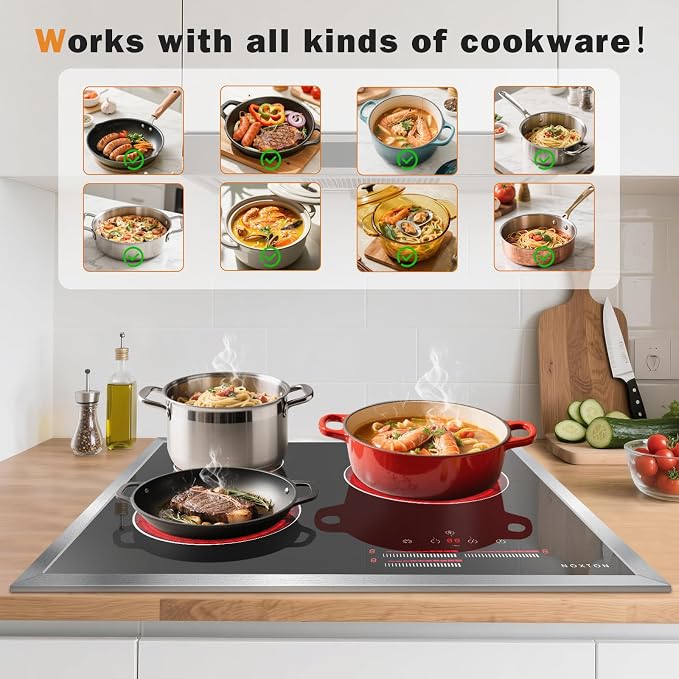 Noxton 24 Inch Electric Cooktop, 3 Burner Built-in Radiant Stove Top, Stainless - Image 5