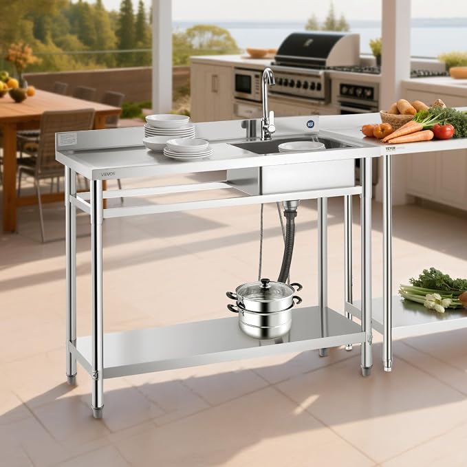 VEVOR Stainless Steel Utility Sink, Free Standing Single Bowl Commercial - Image 8