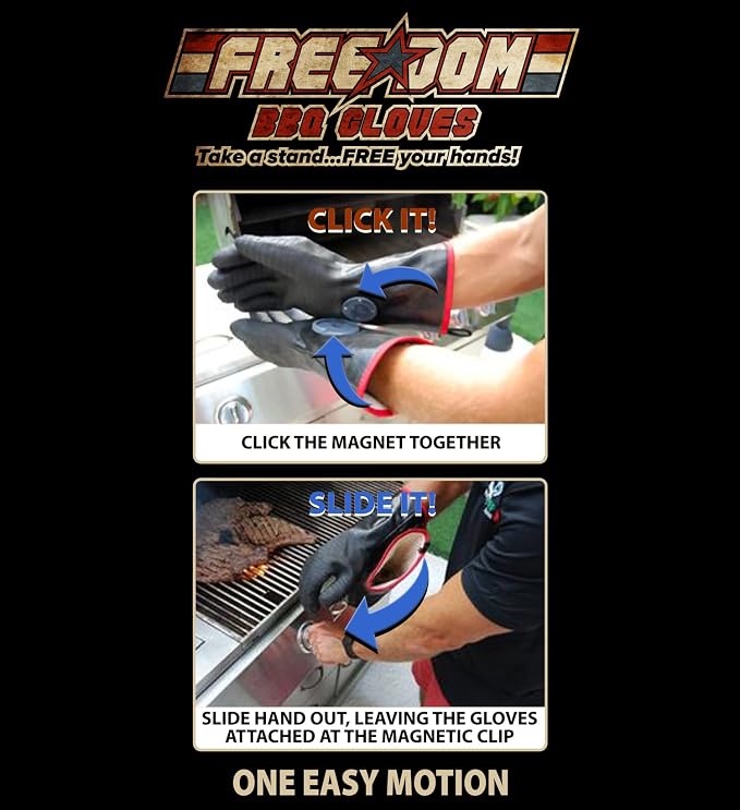 MagneCHEF Freedom BBQ Gloves 932°F Heat Rated Magnetic EZ On Off Safety Clips - Image 7