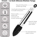 Tongs 9 and 12 Inch Black Stainless Steel with Silicone Tips