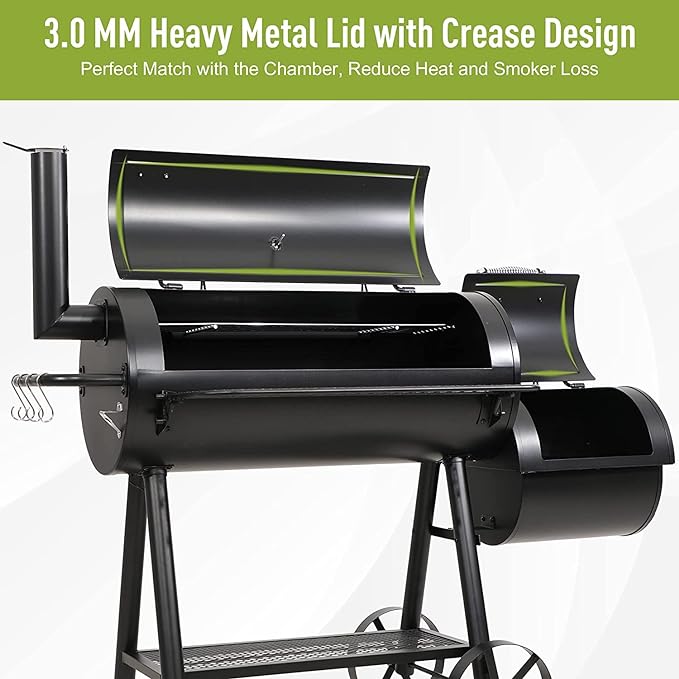 MFSTUDIO Heavy Duty Charcoal Wood Offset Outdoor Smoker Grill, Extra Large - Image 3