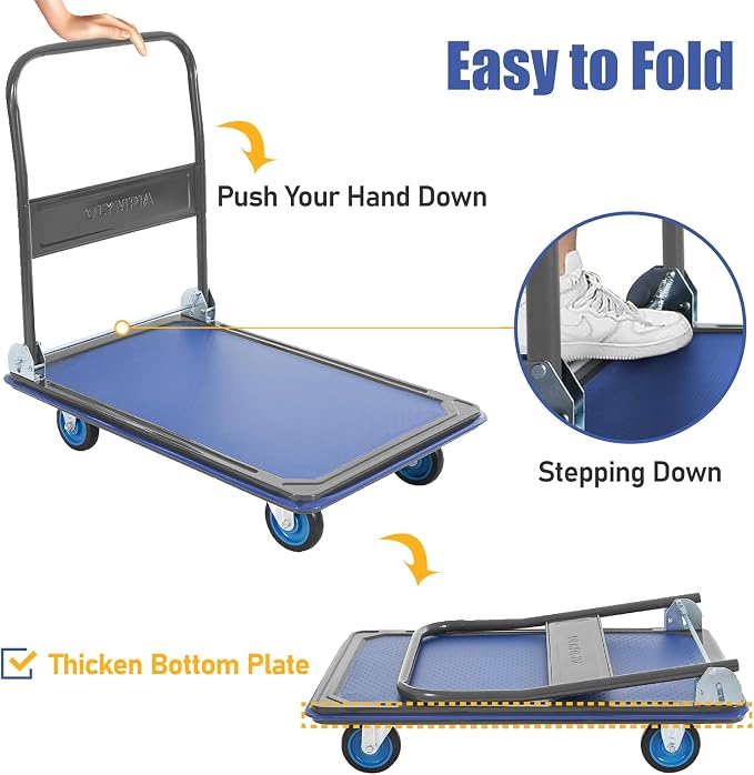 Olympia Tools Foldable Push Cart Dolly - 600 Lb. Capacity Heavy Duty Platform - Image 5