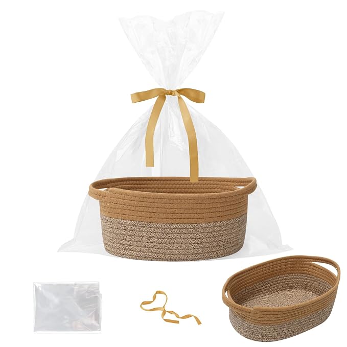 Gift Basket with Gift Bag and Ribbons, Small Rope Woven Shelf Storage, Baskets by HZFTJOY
