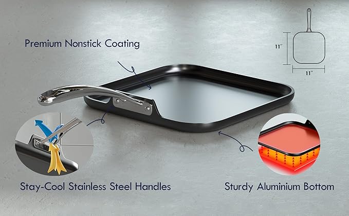 Griddle Pan, Hard Anodized Nonstick, 18.9 x 11-Inch Black