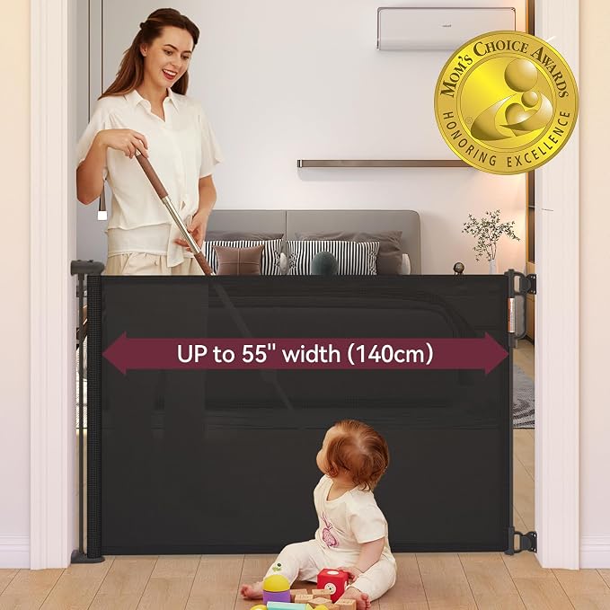 Momcozy Retractable Baby Gate, Extends up to 55" Wide, Child Safety Baby Gates - Image 2