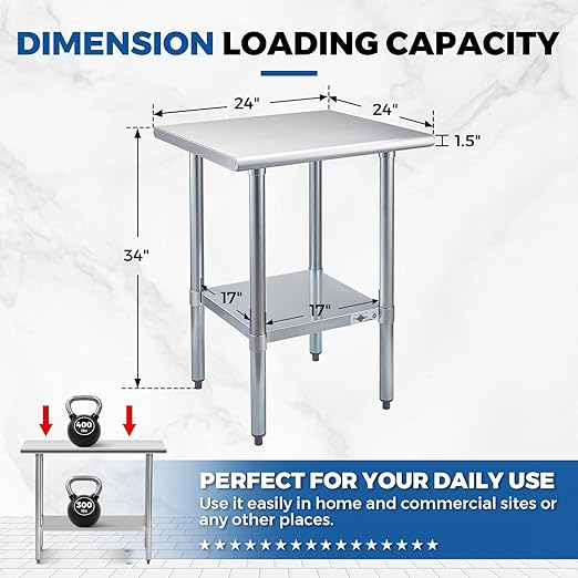 Profeeshaw Stainless Steel Prep Table 24x24 Inch NSF Commercial Work Table - Image 2