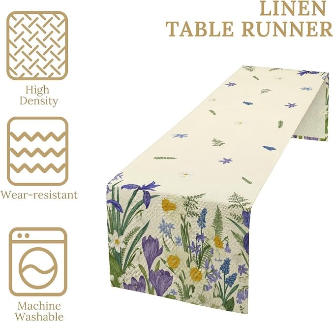Wildflowers Table Runner, Spring Purple Floral Summer Seasons Daisy Flower - Image 5
