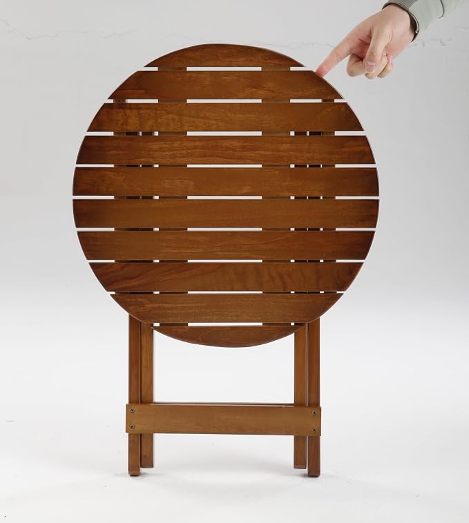 Outdoor Small Table Round Folding Side Table, Foldable Wooden End Table - Image 7