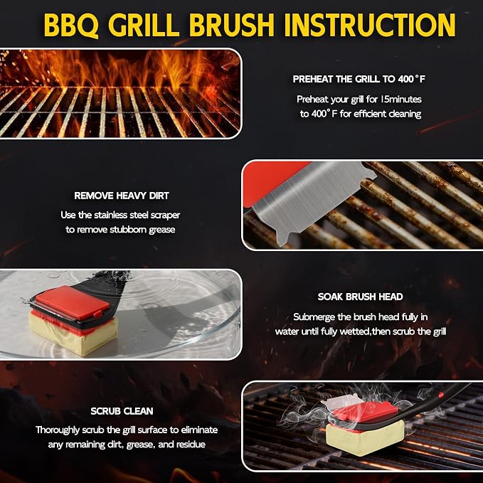 Bristle Free Grill Brush with Scraper, 4 Replaceable Cleaning Head BBQ Grill - Image 5