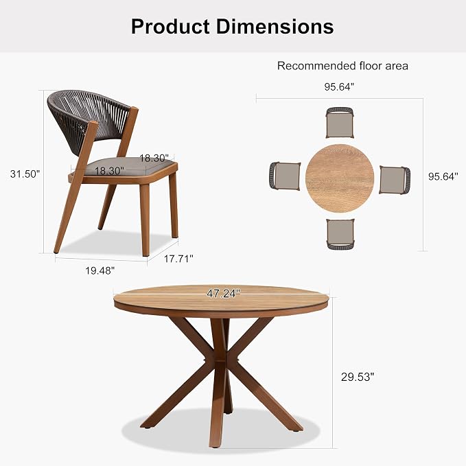 PURPLE LEAF 5 Pieces Oversize Round Outdoor Dining Set Patio Dining Furniture - Image 7