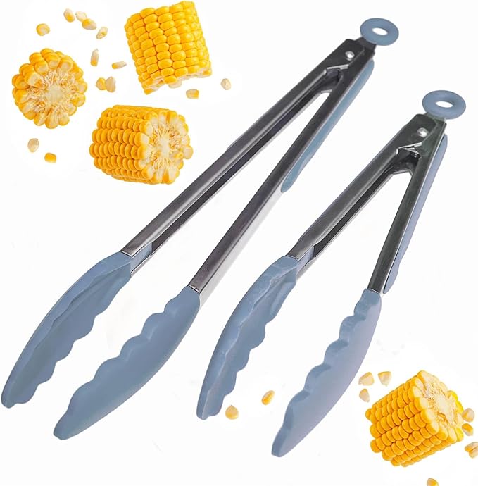 Silicone Tongs 2-Piece Set in Light Blue, 9 and 12 Inch Lengths