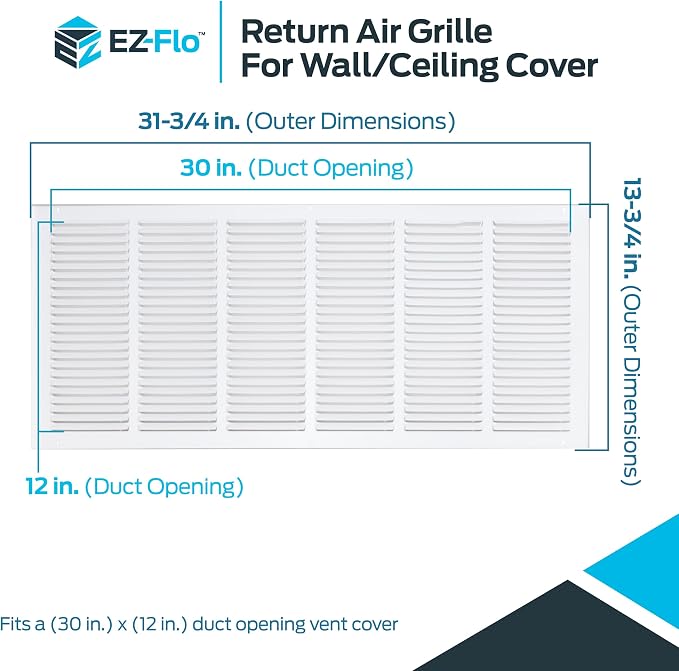EZ-FLO 30 x 12 Inch White Return Vent Cover - Image 6