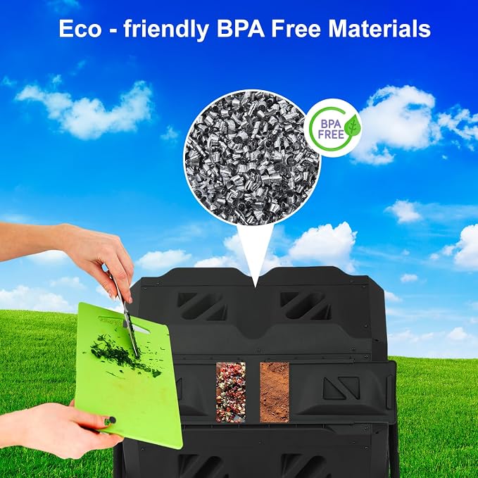 FDW Outdoor Compost Bin, 43 Gallon Dual Chamber Tumbling Composting Bin - Image 4