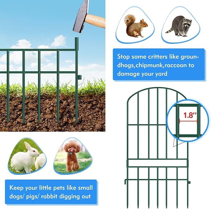 Adavin Animal Barrier Garden Fence, 15 Pack Green 12''L x 25" H no dig Fence - Image 2