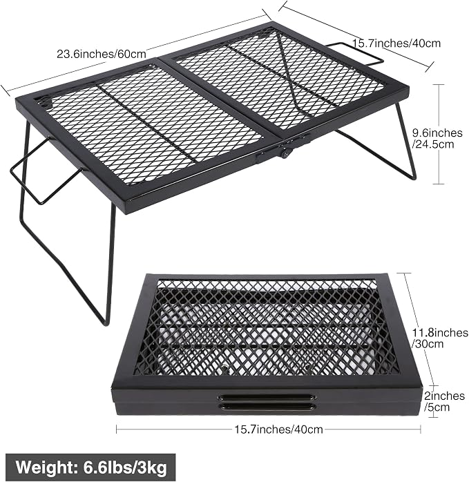 Large Folding Campfire Grill Grate, Portable Heavy Duty Steel Over Fire Camp - Image 2