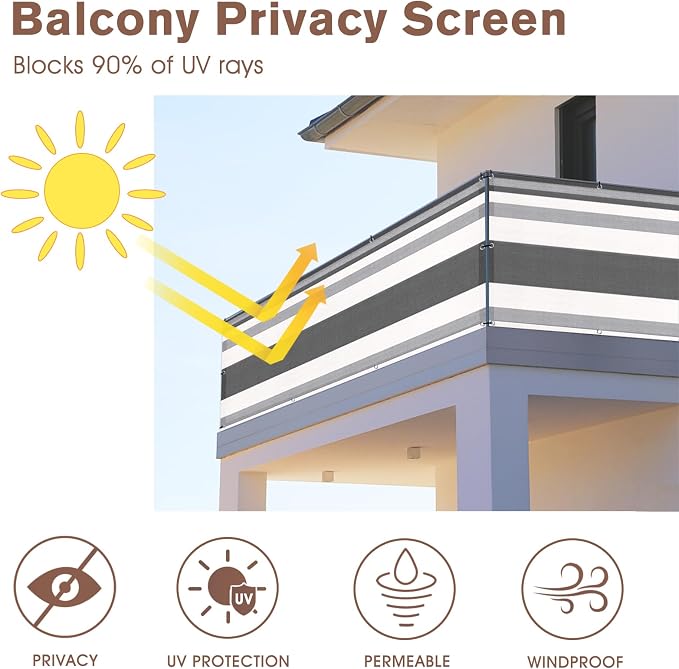 SUNNY GUARD 3'x16' Balcony Deck Privacy Screen Fence, Apartments Railing Screen - Image 2