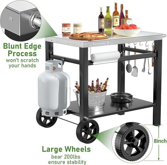 34x21IN Outdoor Grill Table, Grill Stand Cart - Image 3