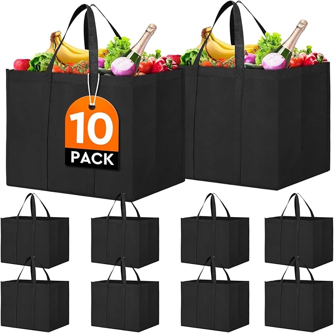WISELIFE Reusable Grocery Shopping Bags 10 Pack Large Foldable Tote Bags Bulk by WiseLife
