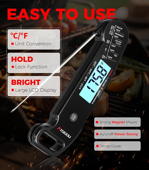 Atogou Professional Food & Meat Thermometer, 1 Sec Instant Read & ±0.5℉ Accuracy - Image 6