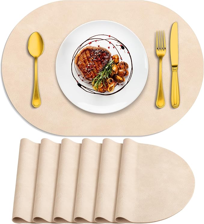 ADRIMER Placemats, Heat Resistant Oval Placemats Set of 6 Washable 12 x 17 Inch by Adrimersdreamistobeanindispensablecompanioninyourlife