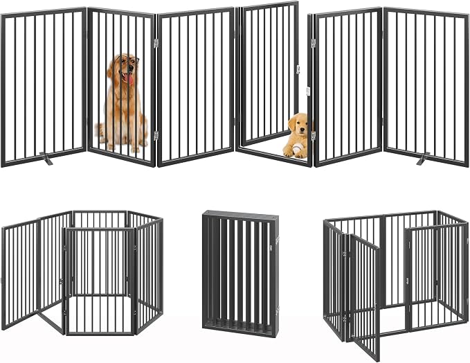 Vantas Folding No-Assembly Metal Pet Gate 120" Wide, Freestanding Accordion - Image 3