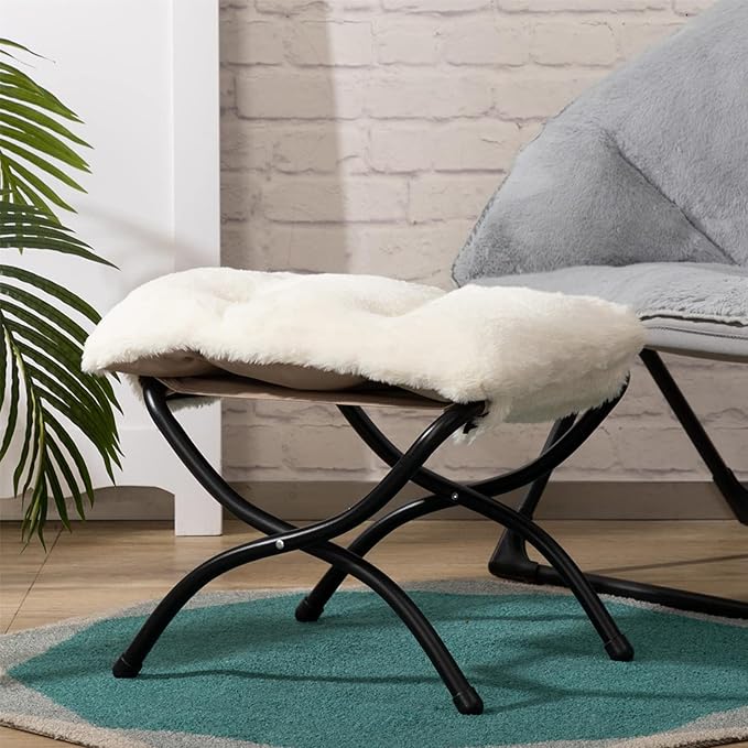 HollyHOME 15" Folding Footrest Stool, Upholstered Small Foldable Ottoman - Image 7