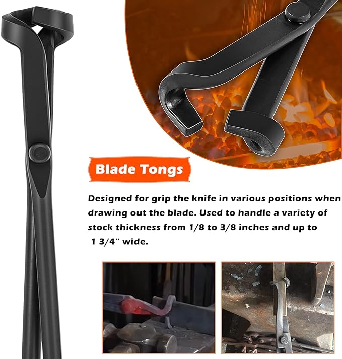 Tongs 3-Piece Blacksmith Set in Alloy Steel, V-Bit and Blade Styles