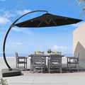 7 Piece Patio Dining Set with 11ft Patio Umbrella, 7 Gray Outdoor HDPE Dining by Unknown
