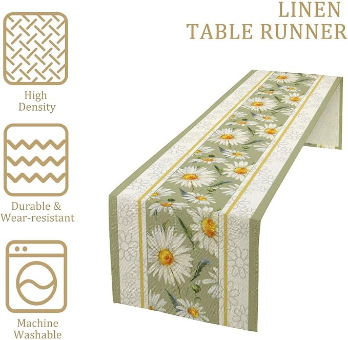 Daisy Flower Table Runner, Summer Watercolor Plants Floral Spring Garden Table - Image 4