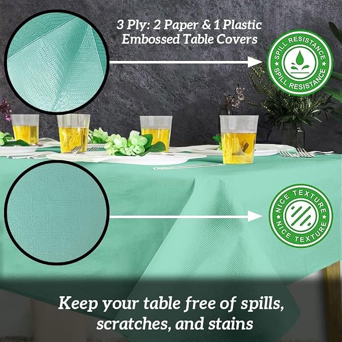 PARTY BARGAINS 54" X 108" Paper & Plastic Table Covers, Mint Green, 5 Pack - Image 5