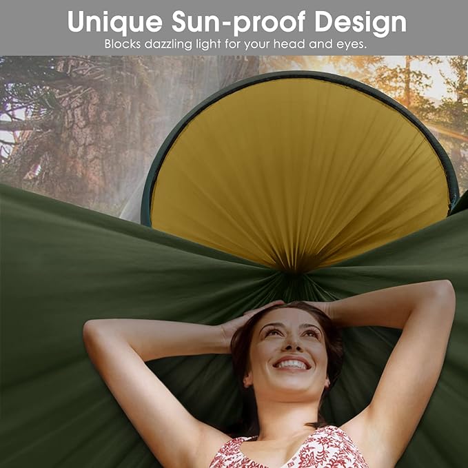 Hammock with Bug Net, Pop-Up Design, 70D Nylon, Army Green
